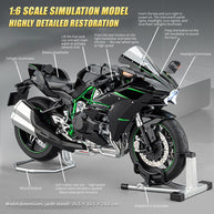1/6 H2R合金RCバイク｜レーシング仕様 キー始動&スロットル連動 ライト音響効果 排気ミスト サス可動モデル