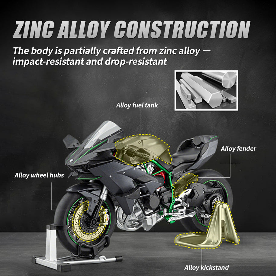 1/6 H2R合金RCバイク｜レーシング仕様 キー始動&スロットル連動 ライト音響効果 排気ミスト サス可動モデル