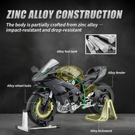 1/6 H2R合金RCバイク｜レーシング仕様 キー始動&スロットル連動 ライト音響効果 排気ミスト サス可動モデル