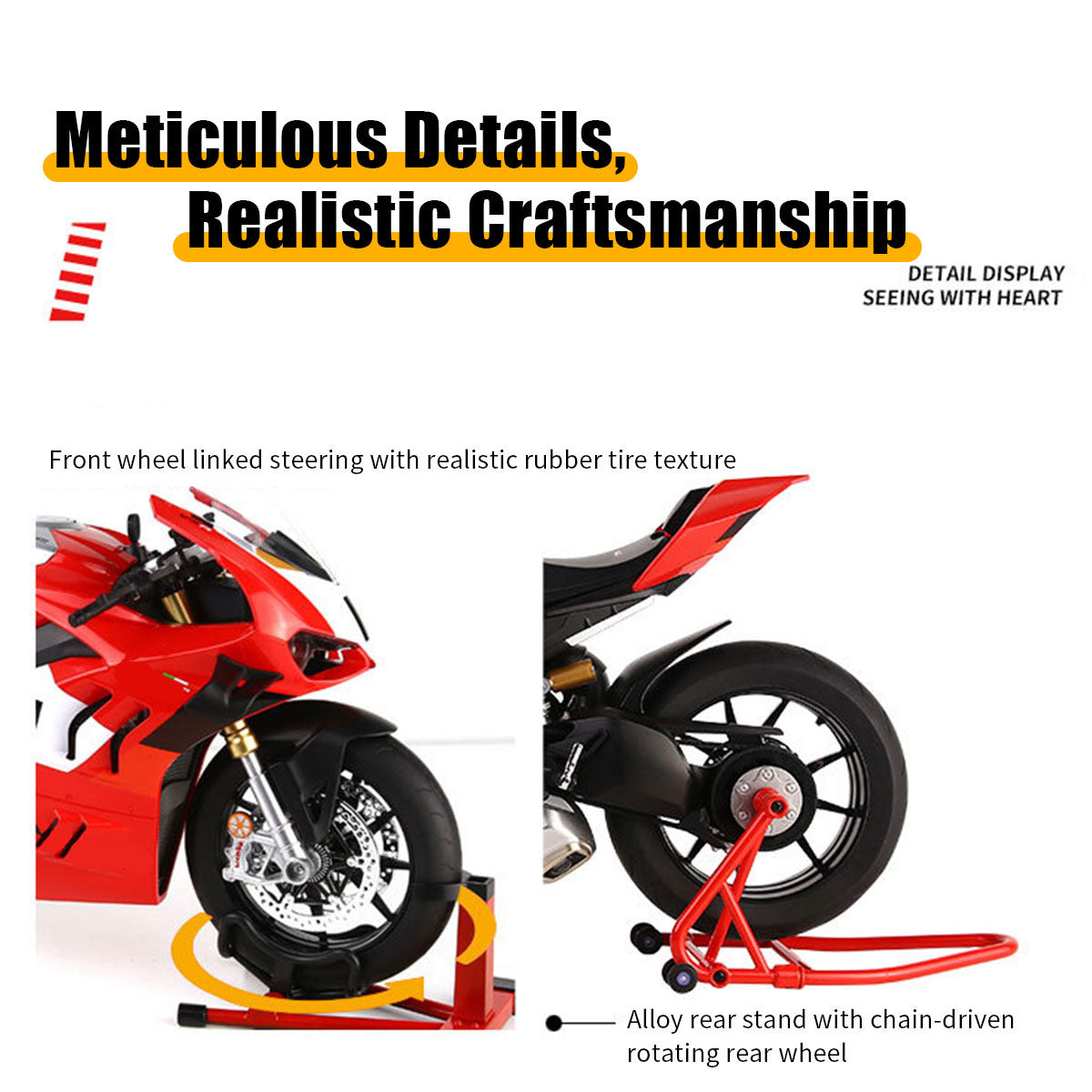 1/6スケール V4R合金バイク模型｜レッド 点火・排気煙噴霧搭載 光音響エフェクト 機械可動 シート隠し収納 バイクコレクション|RTRHOBBYJP