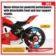 1/6スケール V4R合金バイク模型｜レッド 点火・排気煙噴霧搭載 光音響エフェクト 機械可動 シート隠し収納 バイクコレクション|RTRHOBBYJP