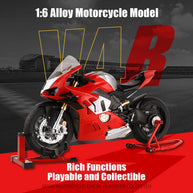 1/6スケール V4R合金バイク模型｜レッド 点火・排気煙噴霧搭載 光音響エフェクト 機械可動 シート隠し収納 バイクコレクション|RTRHOBBYJP