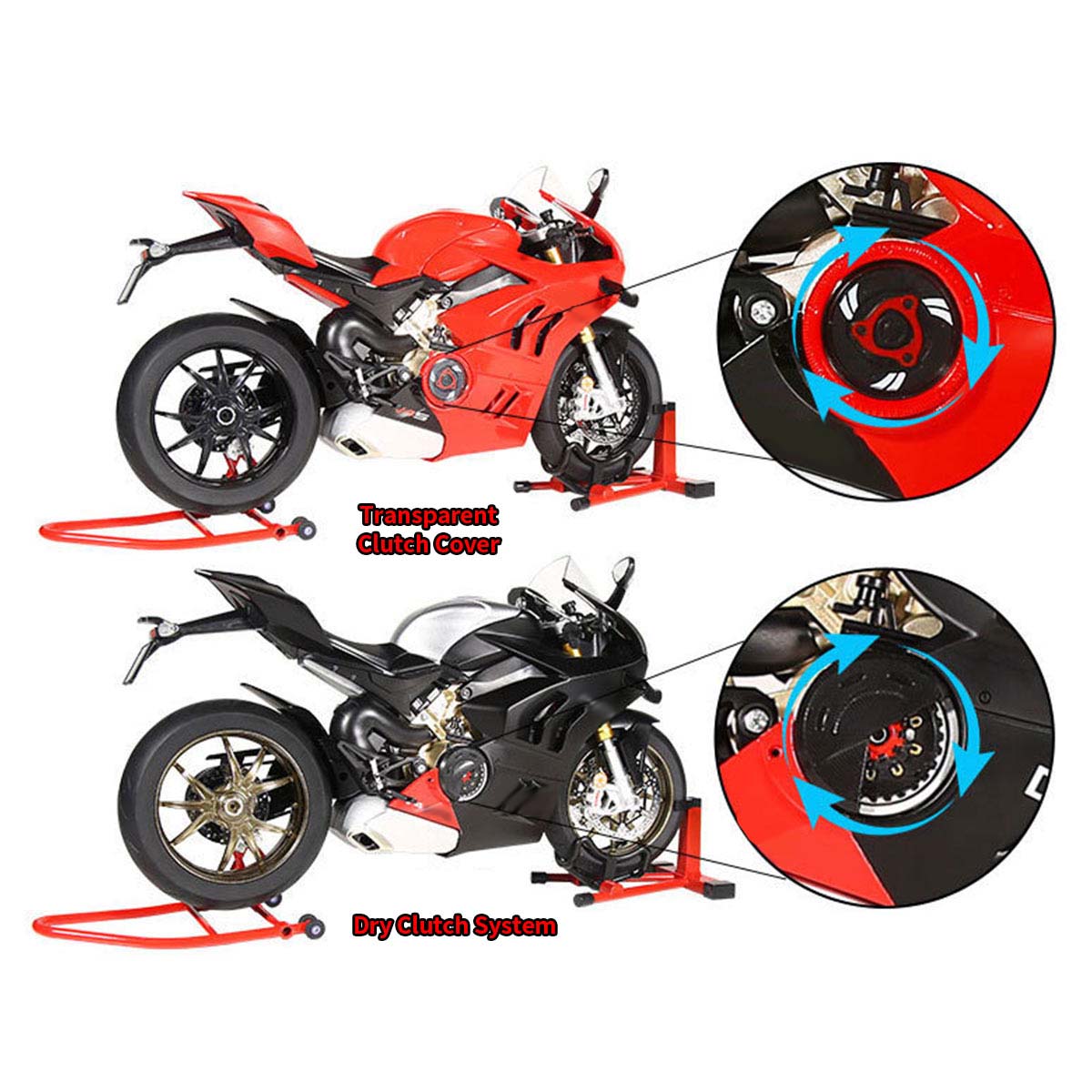 1/6スケール V4SP2/V4S合金バイク模型｜黒/赤2色展開 点火・排気煙噴霧搭載 光音響エフェクト 精密機械可動 大人向けコレクション