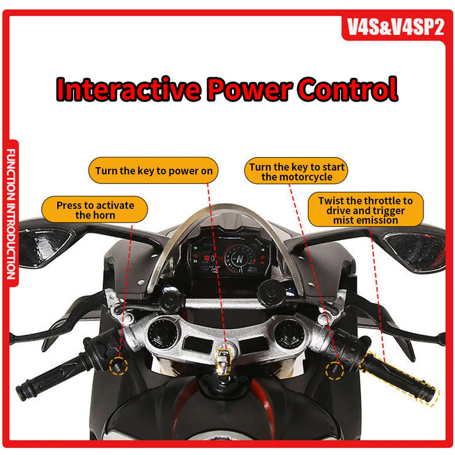 1/6スケール V4SP2/V4S合金バイク模型｜黒/赤2色展開 点火・排気煙噴霧搭載 光音響エフェクト 精密機械可動 大人向けコレクション|RTRHOBBYJP
