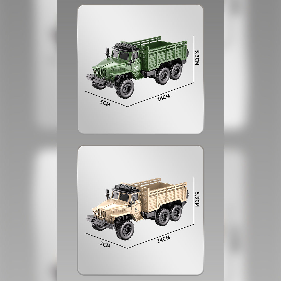 1/64ミニ軍用トラックRCカー｜2.4G干渉防止 合金ボディ 4WDオフロード APP連動 調速・音響LEDライト 自動デモモード RTF