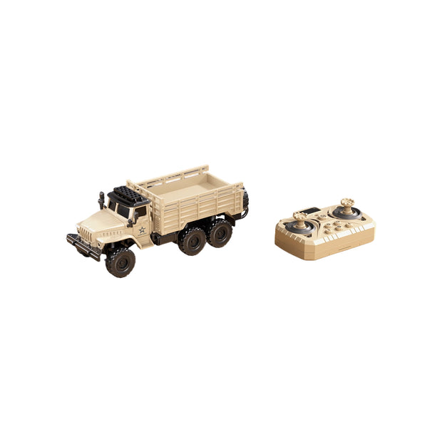 1/64ミニ軍用トラックRCカー｜2.4G干渉防止 合金ボディ 4WDオフロード APP連動 調速・音響LEDライト 自動デモモード RTF