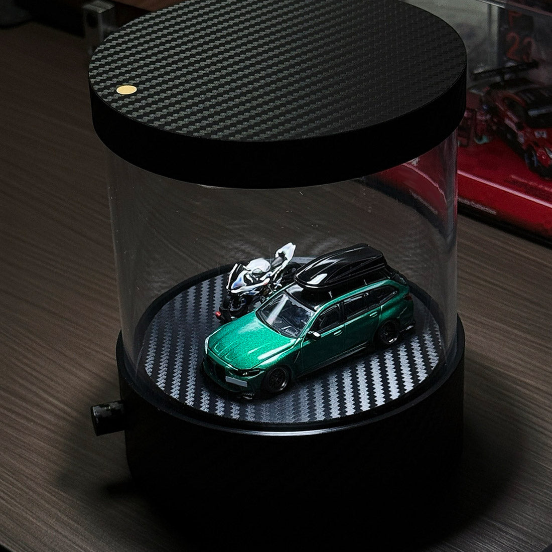 1/64ミニカー回転スタンド｜3色LED調光 360°自動回転 アクリル防塵 デスクトップコレクションケース |RTRHOBBYJP