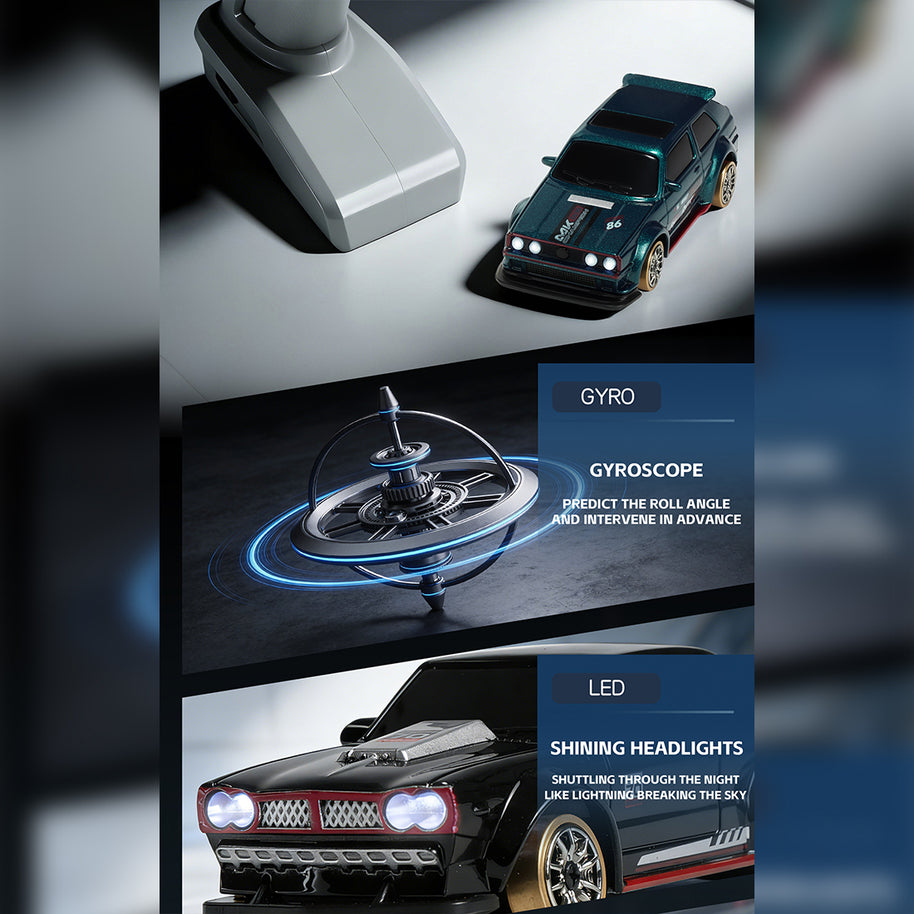1/64 2.4G全プロポーショナル4WD RCドリフトカー  ジャイロステアリング LEDライト 磁気充電 MINI RC