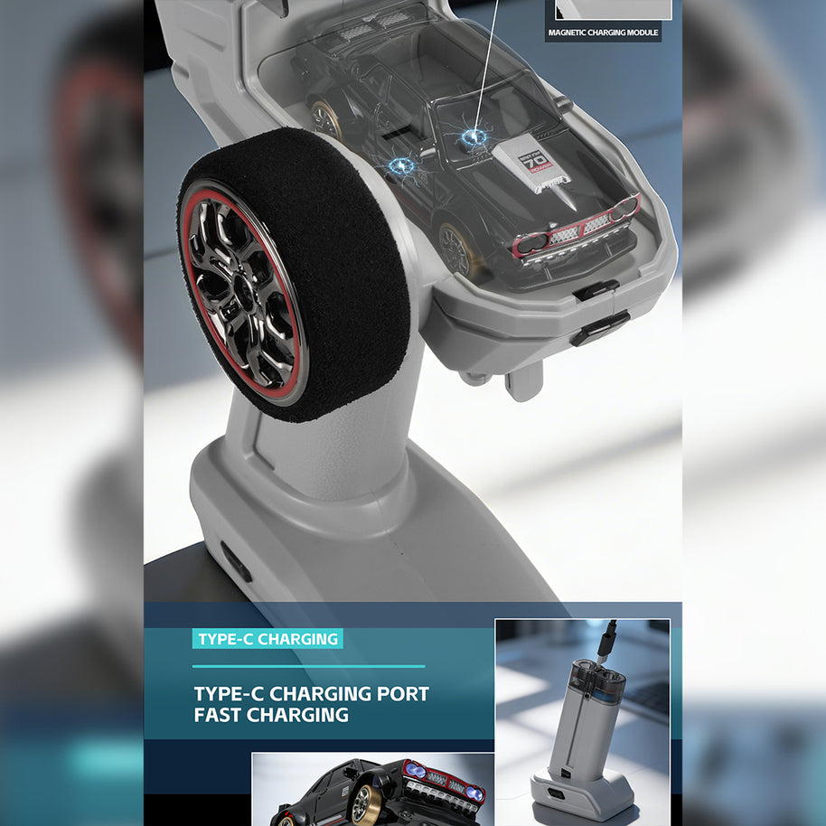 1/64 2.4G全プロポーショナル4WD RCドリフトカー  ジャイロステアリング LEDライト 磁気充電 MINI RC