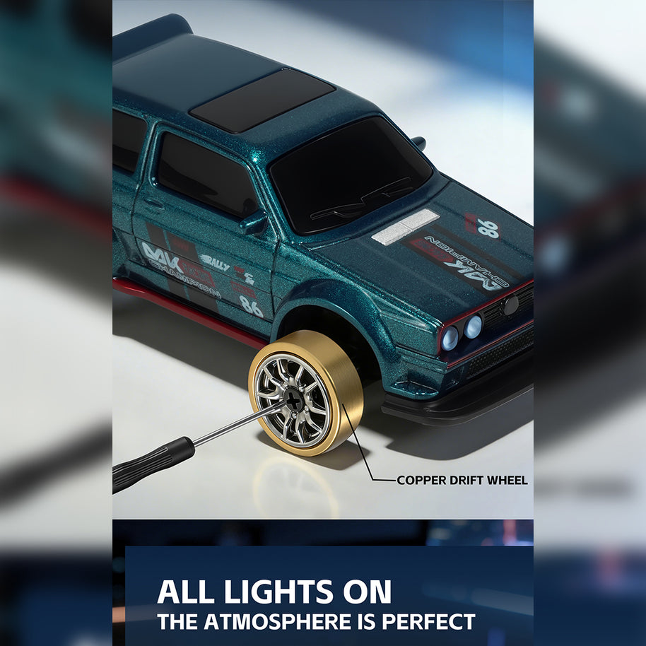 1/64 2.4G全プロポーショナル4WD RCドリフトカー  ジャイロステアリング LEDライト 磁気充電 MINI RC