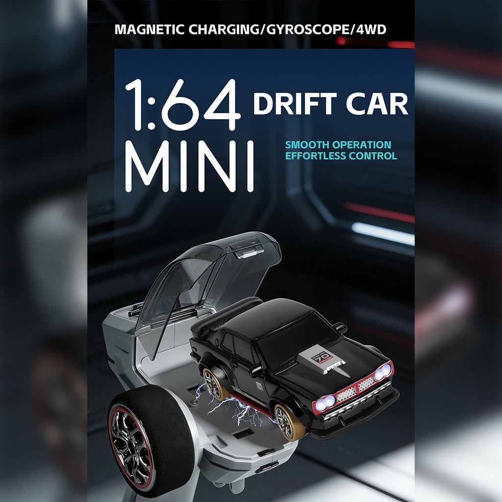 1/64 2.4G全プロポーショナル4WD RCドリフトカー  ジャイロステアリング LEDライト 磁気充電 MINI RC