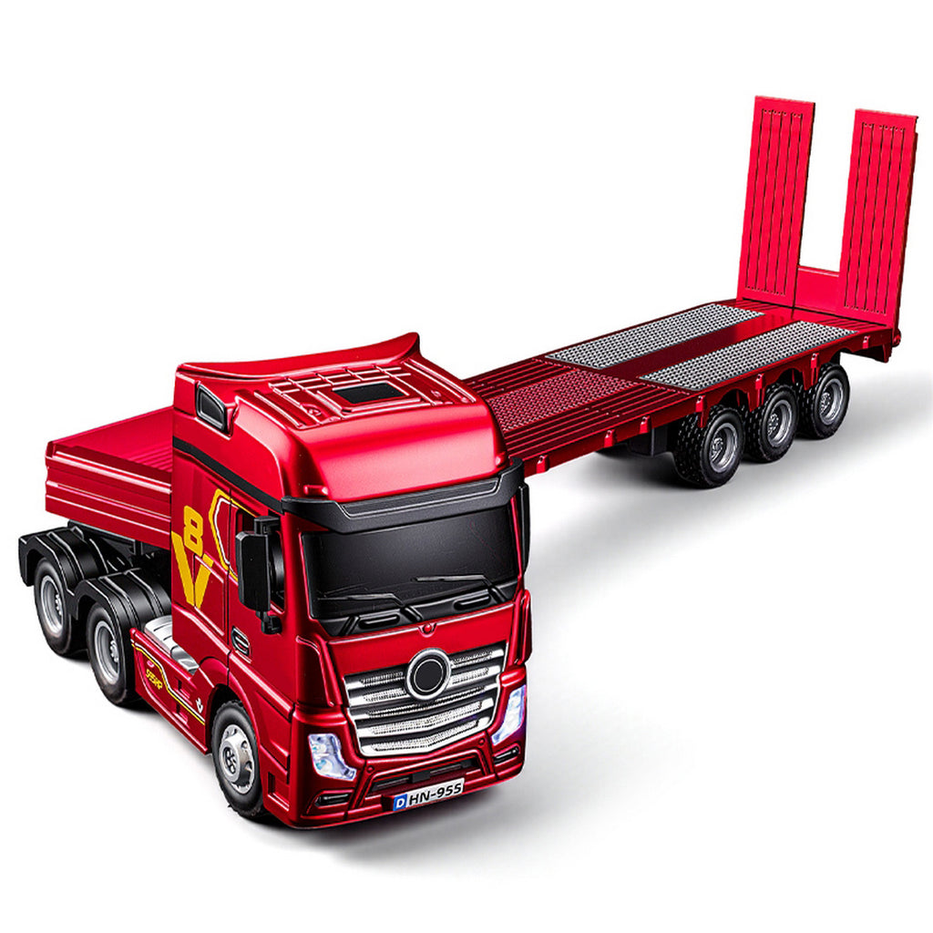 1/64 スケール RC 平床セミトラック 2.4G 12 周波数 サウンド & LED ライト 取り外し可能トレーラー付き