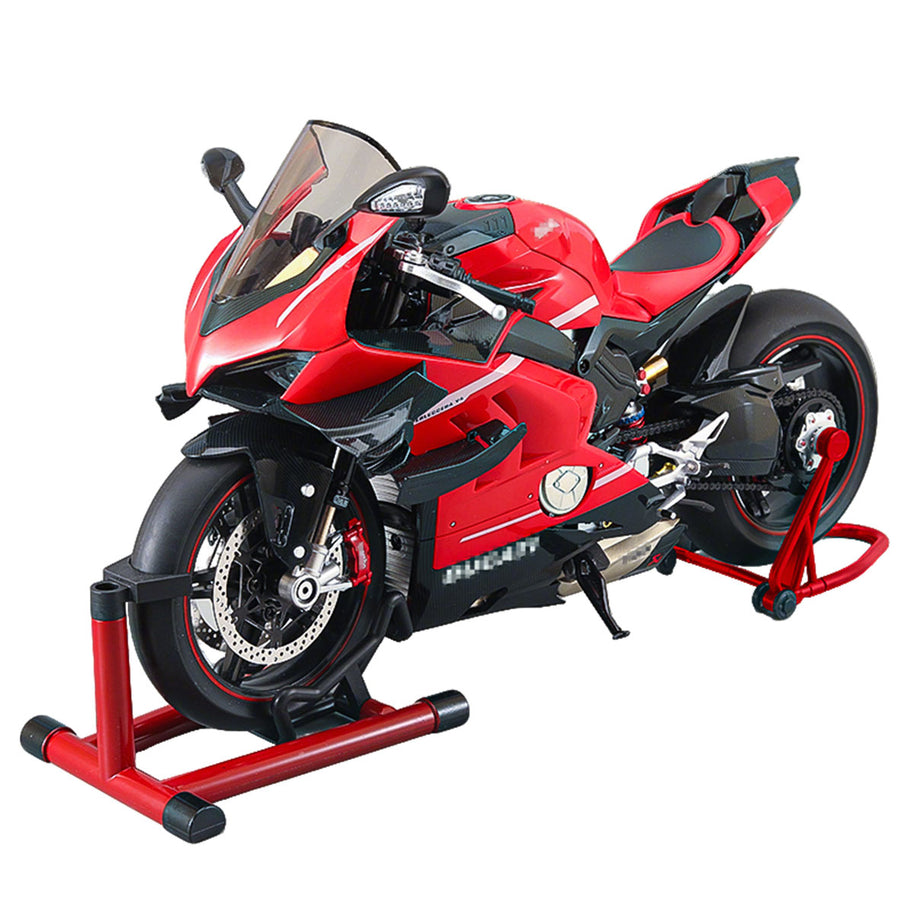 1/7スケール V4合金バイク模型｜レッドカーボン調 点火・排気煙噴霧機能搭載 光音響再現 精密機械可動 大人向けコレクション|RTRHOBBYJP