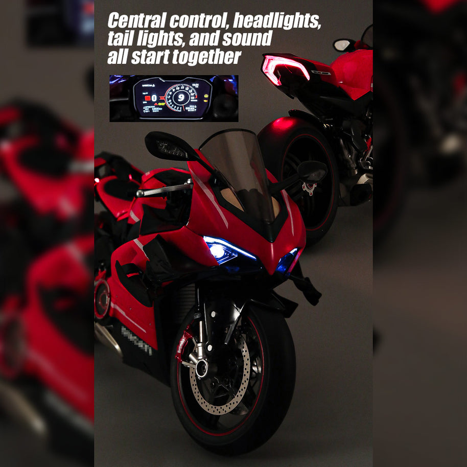 1/7スケール V4合金バイク模型｜レッドカーボン調 点火・排気煙噴霧機能搭載 光音響再現 精密機械可動 大人向けコレクション|RTRHOBBYJP