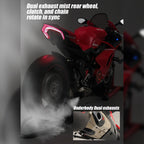 1/7スケール V4合金バイク模型｜レッドカーボン調 点火・排気煙噴霧機能搭載 光音響再現 精密機械可動 大人向けコレクション