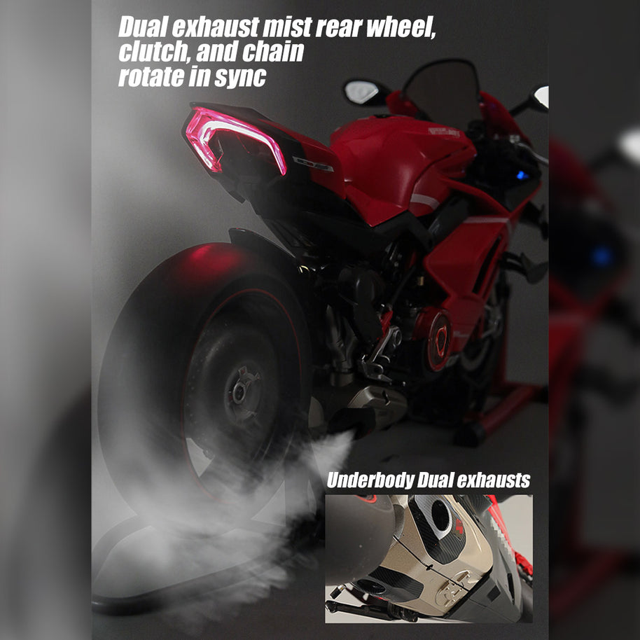 1/7スケール V4合金バイク模型｜レッドカーボン調 点火・排気煙噴霧機能搭載 光音響再現 精密機械可動 大人向けコレクション|RTRHOBBYJP