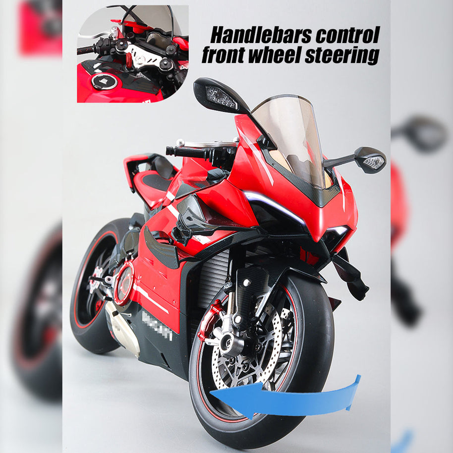 1/7スケール V4合金バイク模型｜レッドカーボン調 点火・排気煙噴霧機能搭載 光音響再現 精密機械可動 大人向けコレクション|RTRHOBBYJP