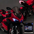 1/7スケール V4合金バイク模型｜レッドカーボン調 点火・排気煙噴霧機能搭載 光音響再現 精密機械可動 大人向けコレクション
