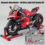 1/7スケール V4合金バイク模型｜レッドカーボン調 点火・排気煙噴霧機能搭載 光音響再現 精密機械可動 大人向けコレクション|RTRHOBBYJP
