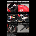 1/7スケール V4合金バイク模型｜レッドカーボン調 点火・排気煙噴霧機能搭載 光音響再現 精密機械可動 大人向けコレクション