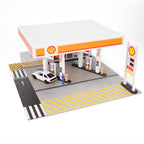 1/64スケール シェルガソリンスタンド 情景模型 PVC+アクリル製 照明付き ジオラマディスプレイ