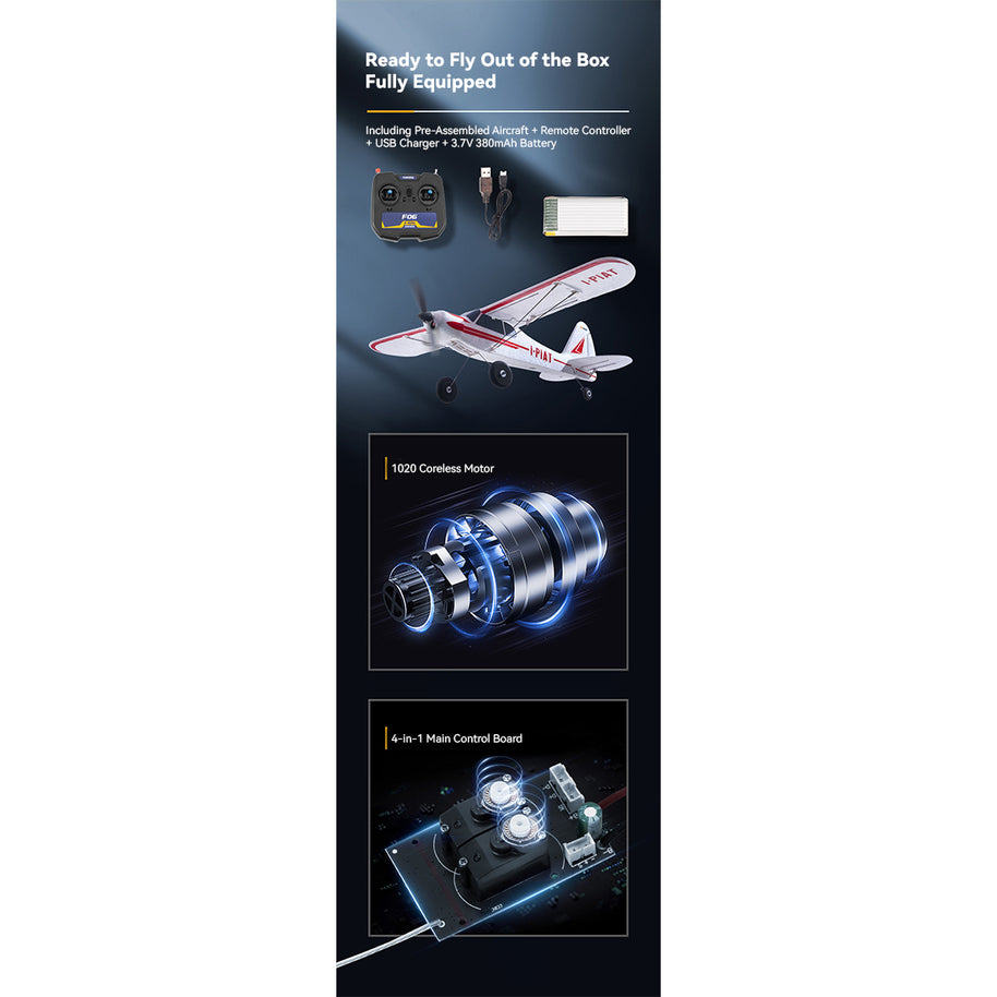 2.4G 6CH 500mm翼幅 単翼トレーナー RC航空機モデル、3種飛行モード＆ワンキーリターン機能付き EPP固定翼リアルistic航空機（RTF）