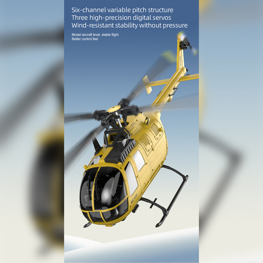 RC ERA C180 (BO 105機体) 1/25 Scale RCヘリコプター 2.4G 6CH フライバーレス単ローター 気圧+TOF LiDAR高度保持 光学流れ測位 RTF版