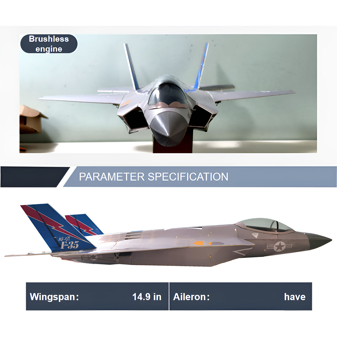 380mm翼幅 F-35A DIY固定翼機キット シングル30mmダクテッドファン ダクテッドファン別売 PNPグレー