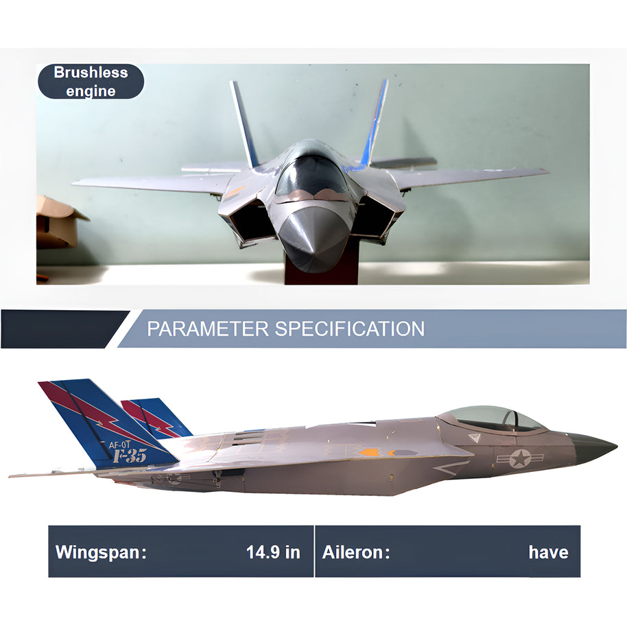 380mm翼幅 F-35A DIY固定翼機キット シングル30mmダクテッドファン ダクテッドファン別売 PNPグレー