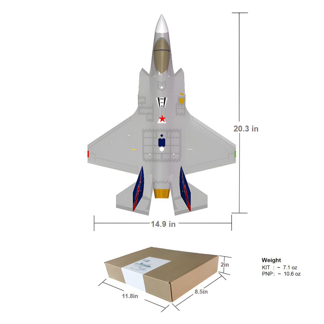 380mm翼幅 F-35A DIY固定翼機キット シングル30mmダクテッドファン ダクテッドファン別売 PNPグレー