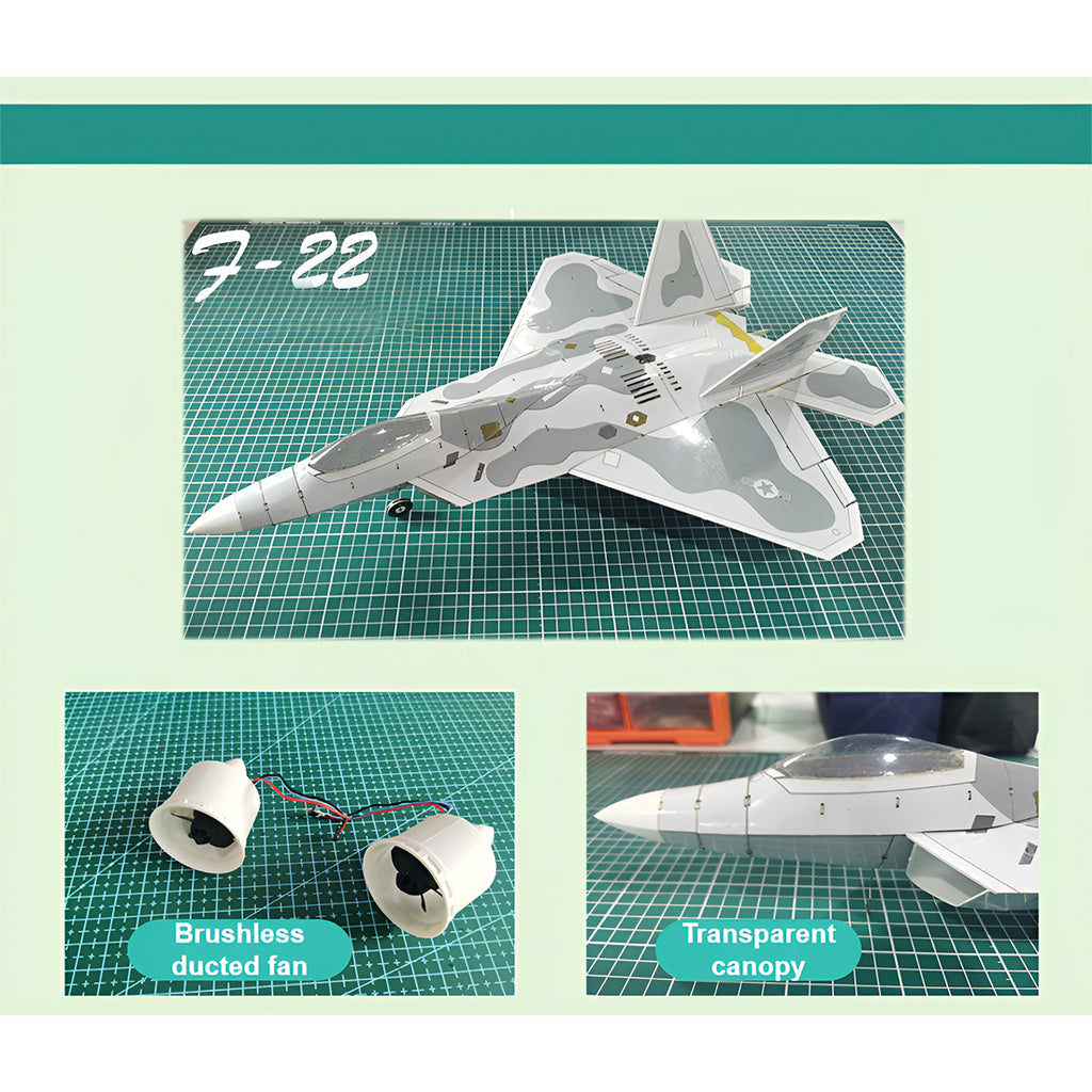 388mm翼幅 F-22 DIY固定翼機キット デュアル30mmダクテッドファン PNPグレー
