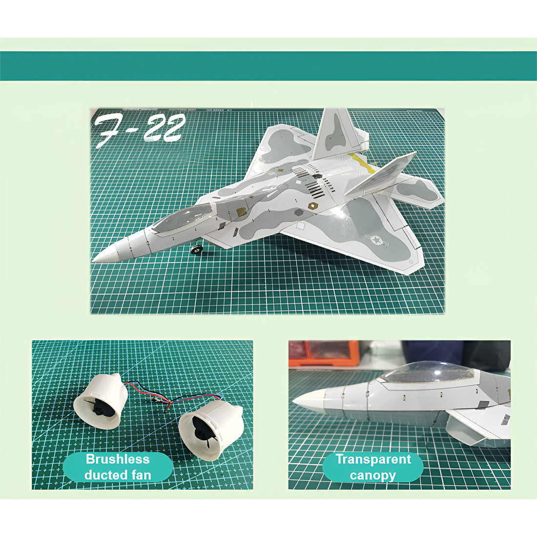 388mm翼幅 F-22 DIY固定翼機キット デュアル30mmダクテッドファン PNPグレー