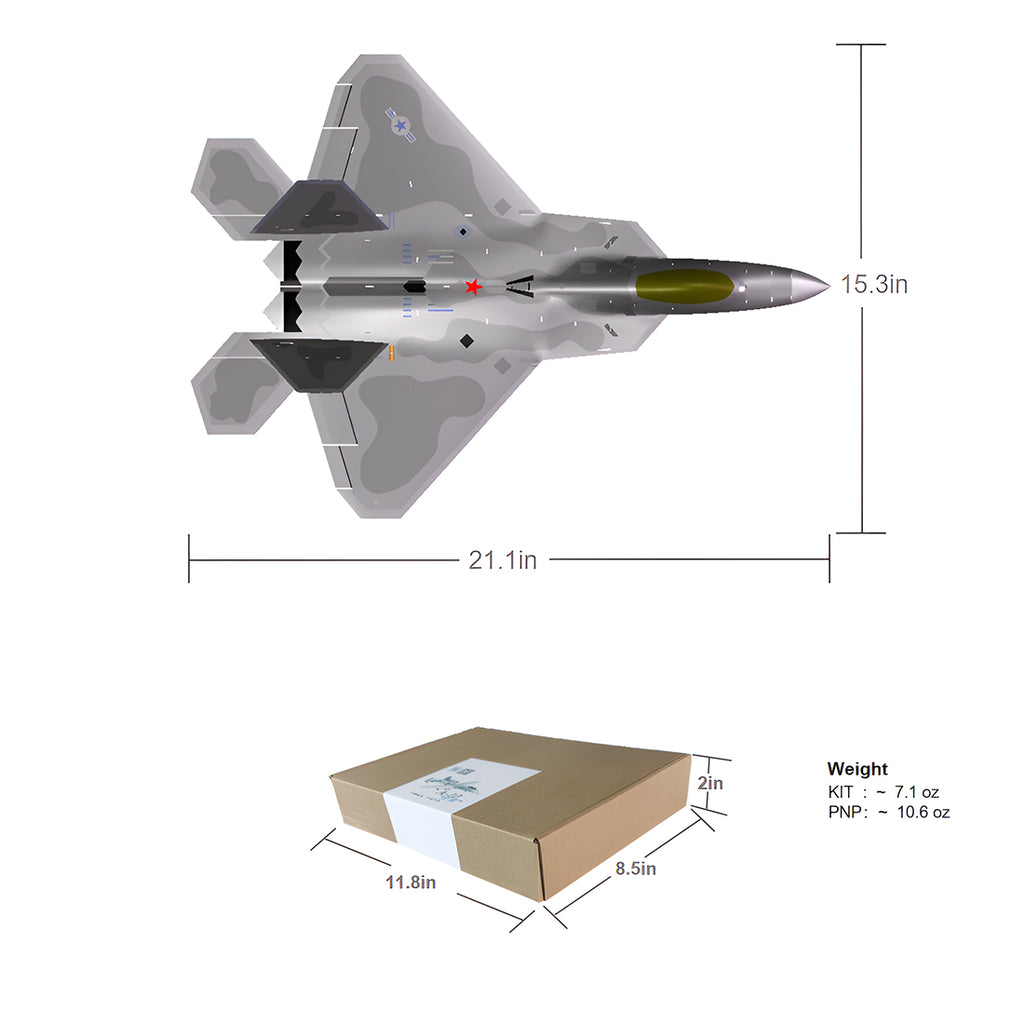 388mm翼幅 F-22 DIY固定翼機キット デュアル30mmダクテッドファン PNPグレー