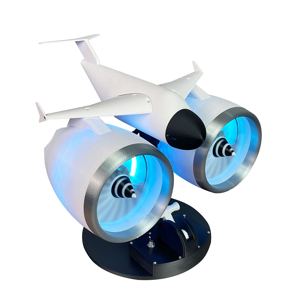 3Dプリント ツインターボファンエンジン模型 無段変速調整 LED発光 ミスト拡散機能付