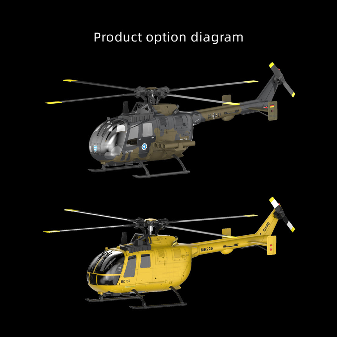RC ERA C180 (BO 105機体) 1/25 Scale RCヘリコプター 2.4G 6CH フライバーレス単ローター 気圧+TOF LiDAR高度保持 光学流れ測位 RTF版