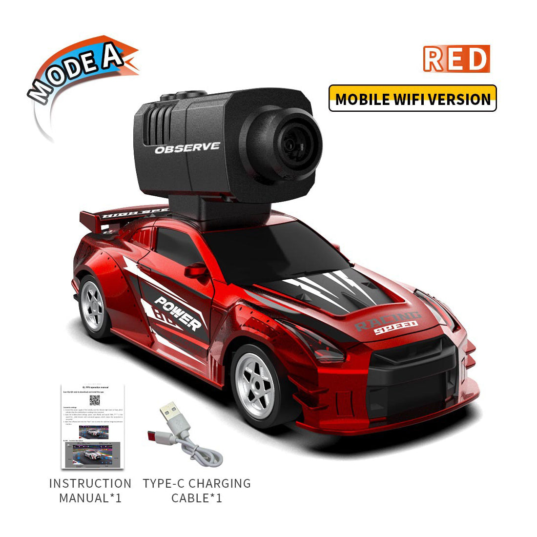 4WDミニRCドリフトカー フルプロポーショナル 内蔵カメラ スマホAPP操作 ジャイロスタビライザー Aエディション
