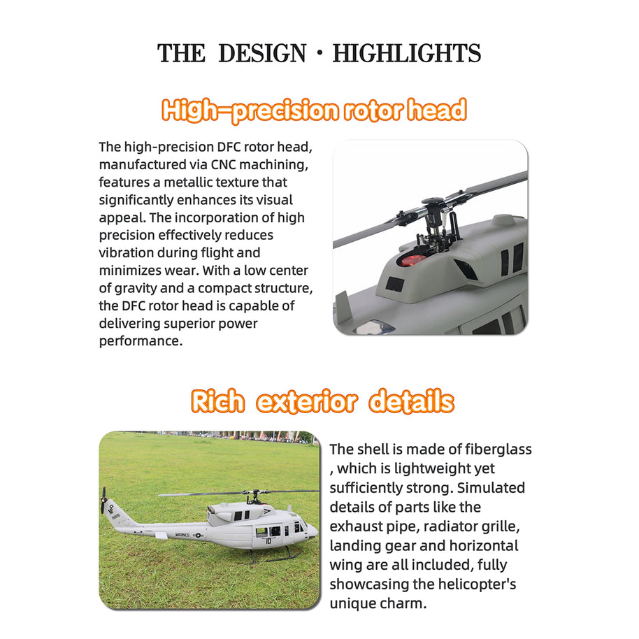 FLISHRC FL500 UH-1N 500クラス RCヘリコプター 2.4G 6CH FLISHRC L7 GPS4方式測位 リアルコックピット RTF版