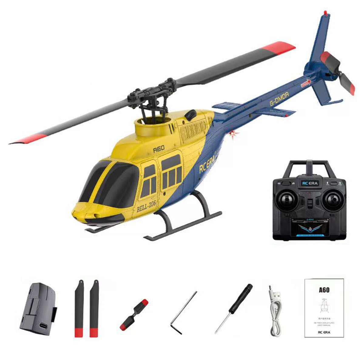 A60 1/42スケール BELL206 90級 2.4G 4CH 単ローターフライバーレス ミニRCヘリコプター（オプティカルフロー高度保持 RTF版）