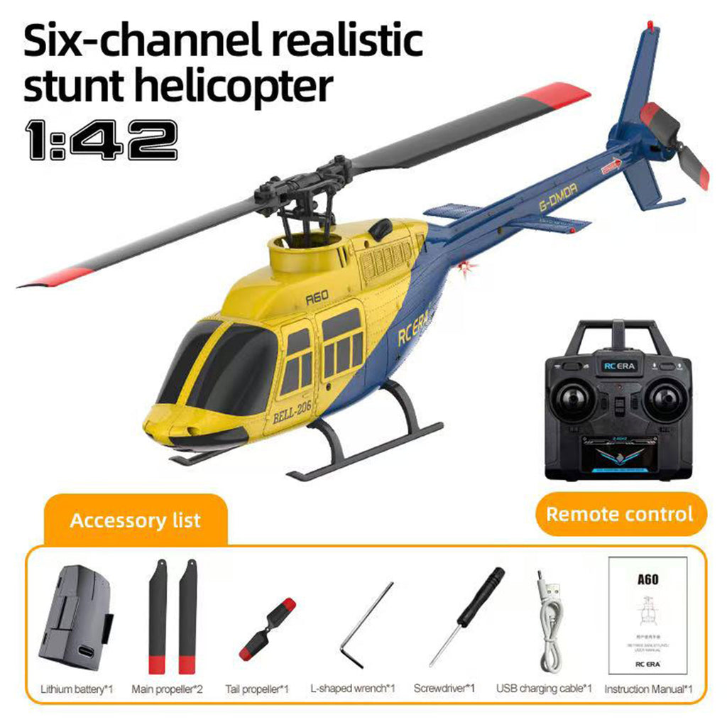 A60 1/42スケール BELL206 90級 2.4G 4CH 単ローターフライバーレス ミニRCヘリコプター（オプティカルフロー高度保持 RTF版）