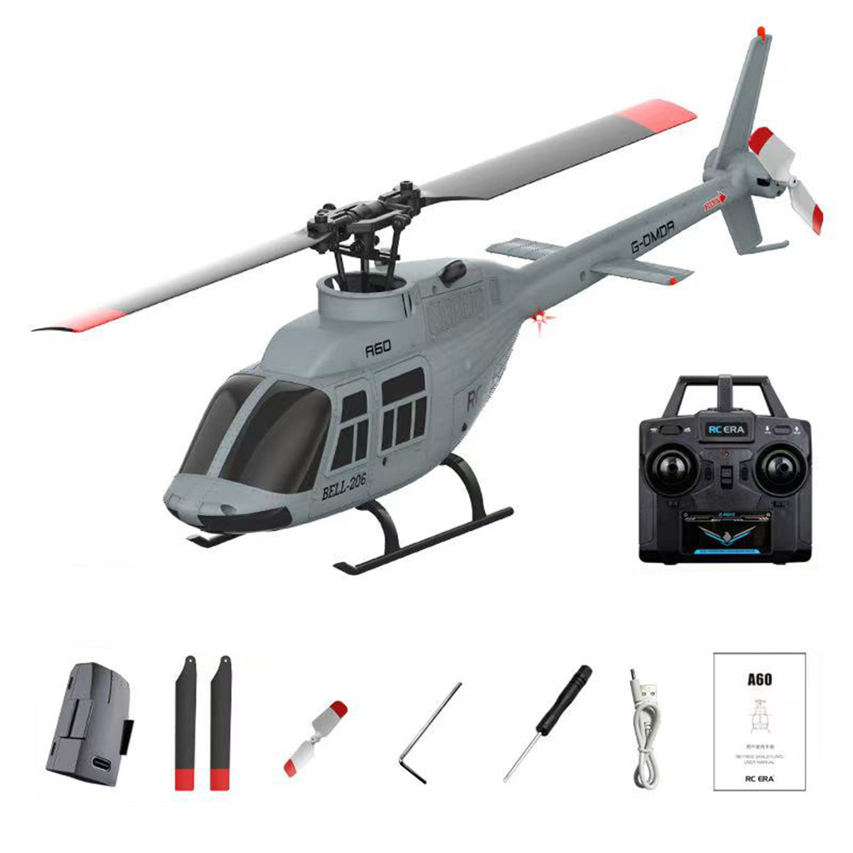 A60 1/42スケール BELL206 90級 2.4G 4CH 単ローターフライバーレス ミニRCヘリコプター（オプティカルフロー高度保持 RTF版）