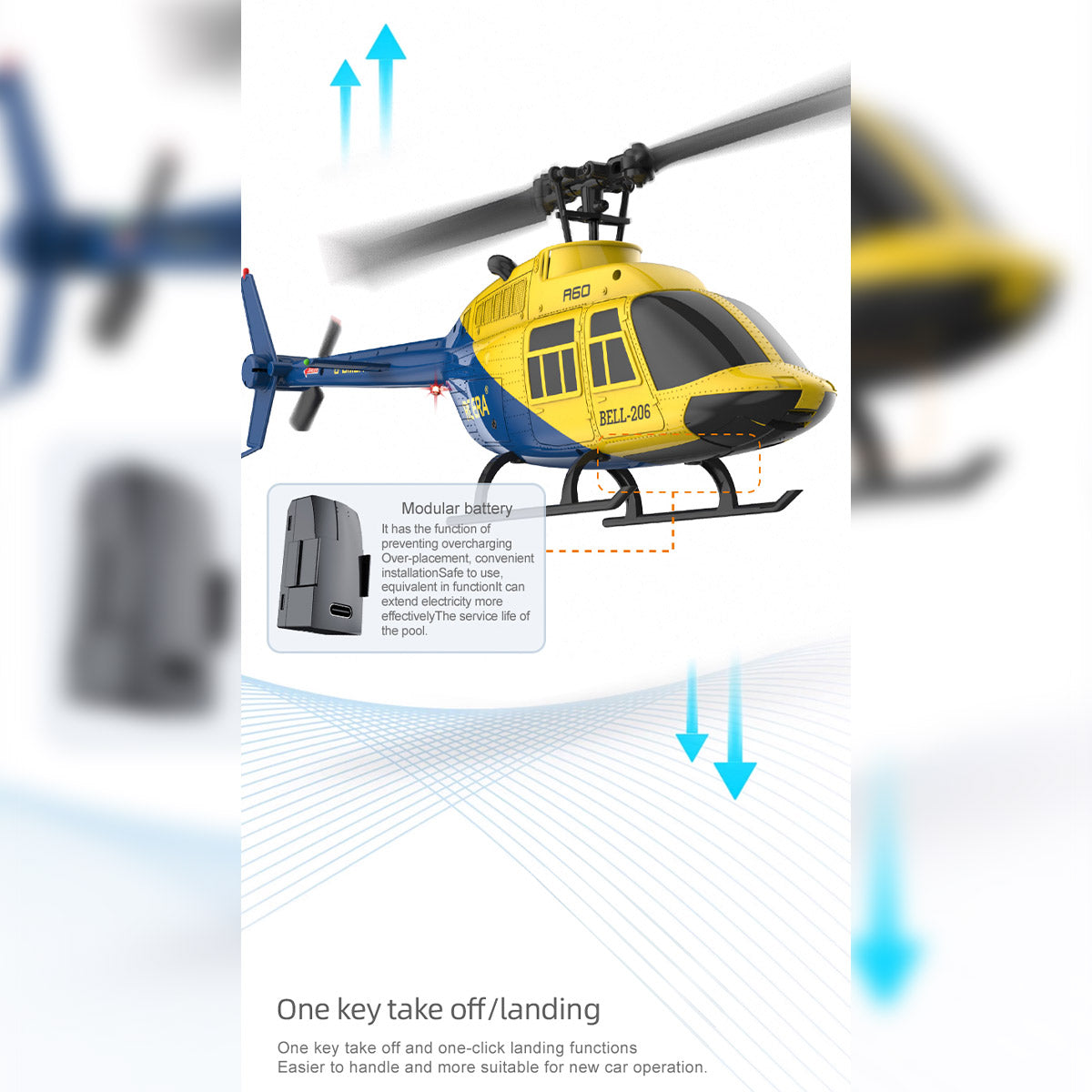 A60 1/42スケール BELL206 90級 2.4G 4CH 単ローターフライバーレス ミニRCヘリコプター（オプティカルフロー高度保持 RTF版）