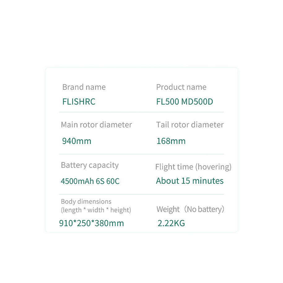 FLISHRC FL500 MD500 500クラス RCヘリコプター 2.4G 6CH FLISHRC L7飛行制御 GPS4方式測位 RTF版