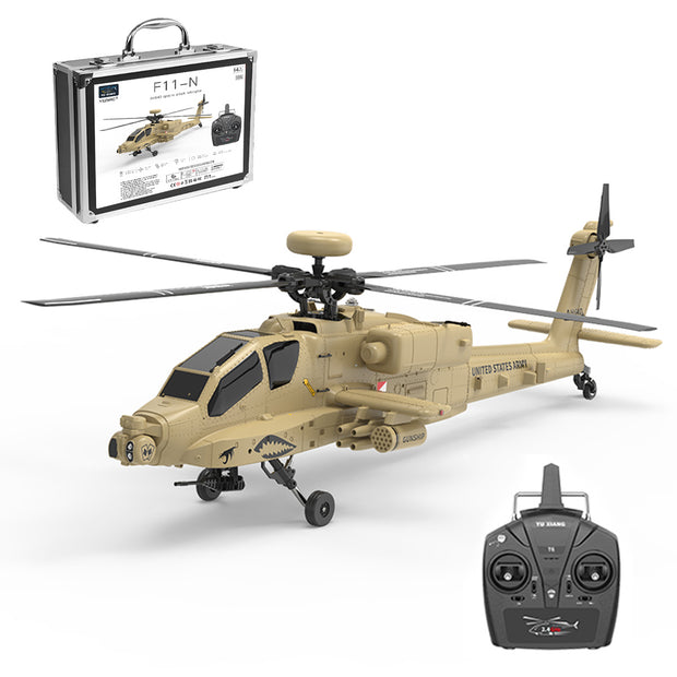 WOLFBUSH & YU XIANG F11-N AH64 1/32スケール Apache RCヘリコプター RTF版 2.4G 6CH 同軸二軸 6G/3D切替 光学フロー高度保持 砂漠イエロー