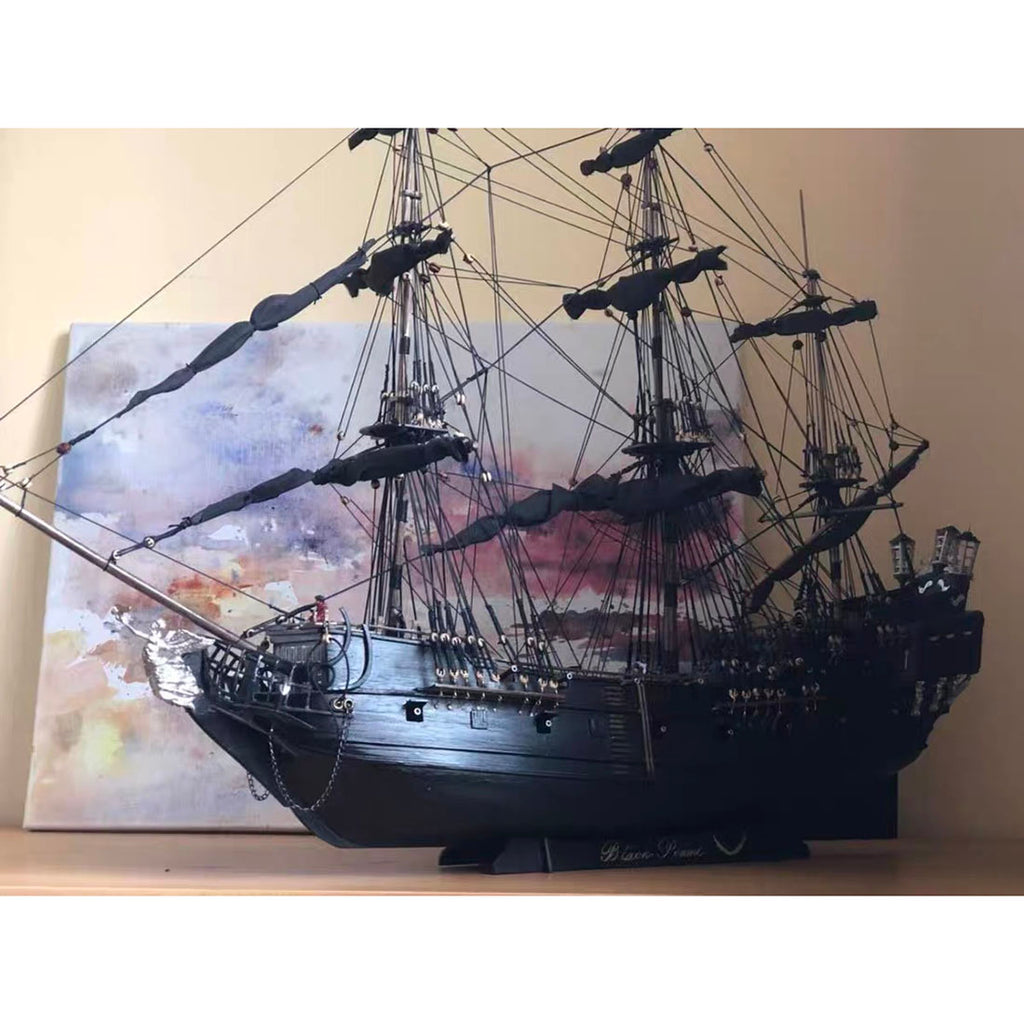 1/50 スケール ブラックパール 木製海賊船模型キット 手縫い帆 DIY 塗装可能 帆船組立散件 コレクション・贈り物