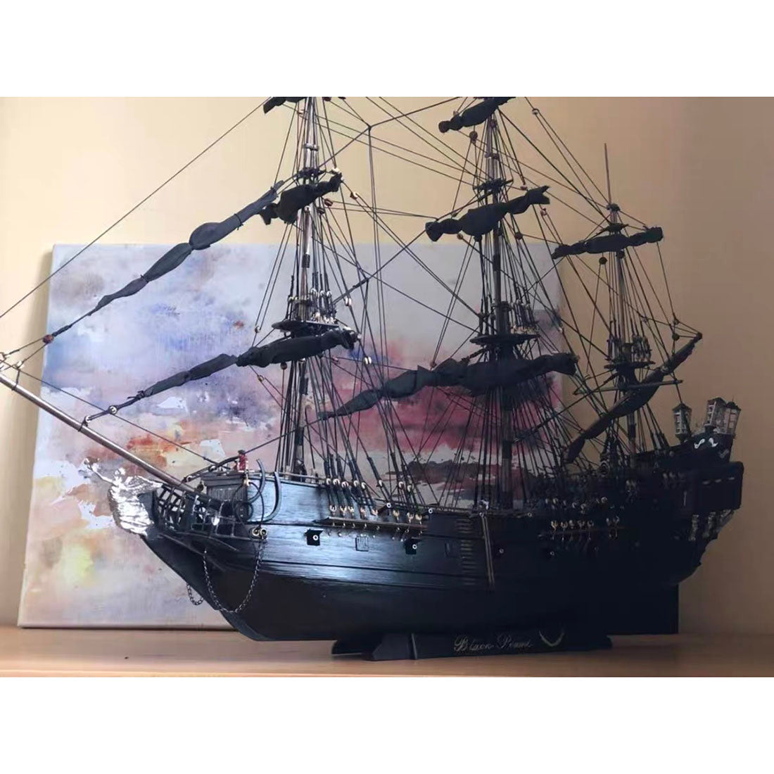 1/50 スケール ブラックパール 木製海賊船模型キット 手縫い帆 DIY 塗装可能 帆船組立散件 コレクション・贈り物