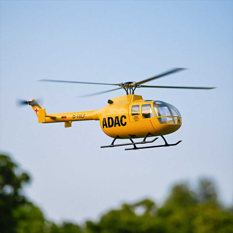 FLYWING BO105 RC軍用ヘリコプター 2.4G 6CH 470クラス ACEフライトコントローラー GPS定位 左右ハンドコントロール RTFバージョン イエロー