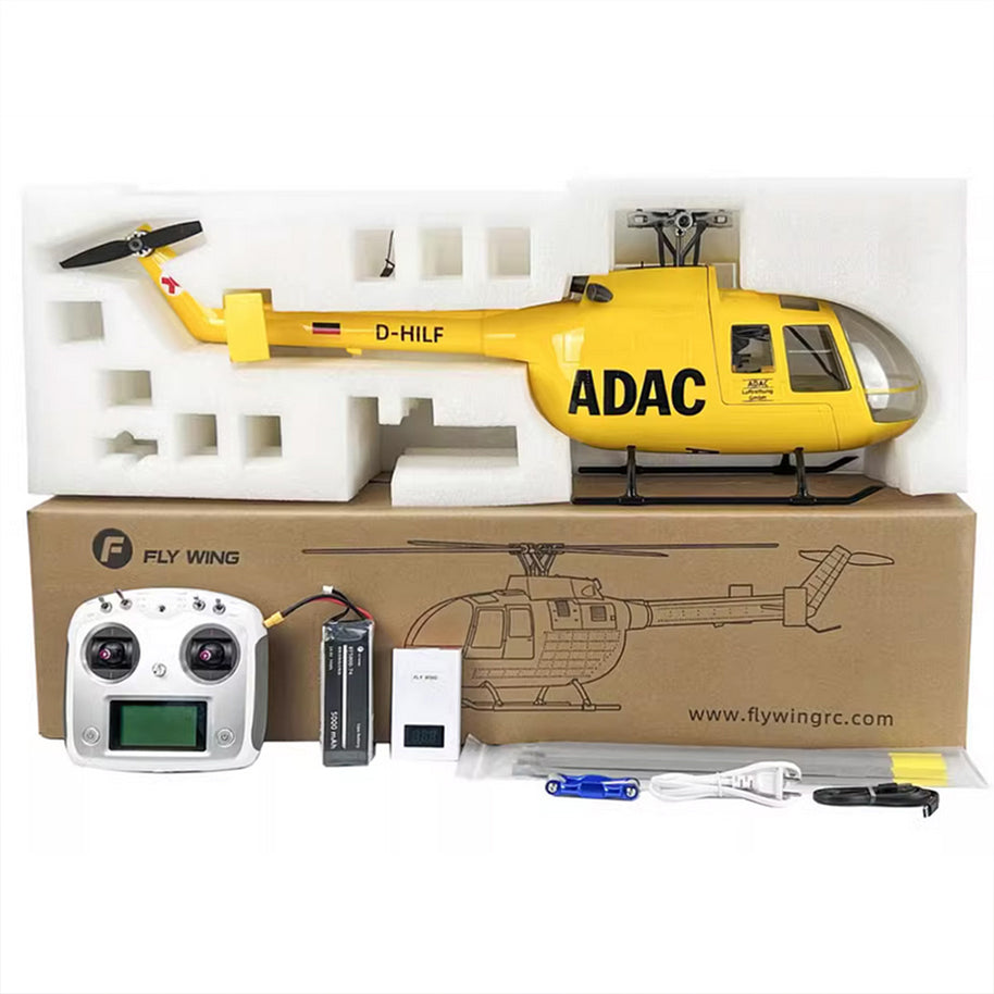 FLYWING BO105 RC軍用ヘリコプター 2.4G 6CH 470クラス ACEフライトコントローラー GPS定位 左右ハンドコントロール RTFバージョン イエロー