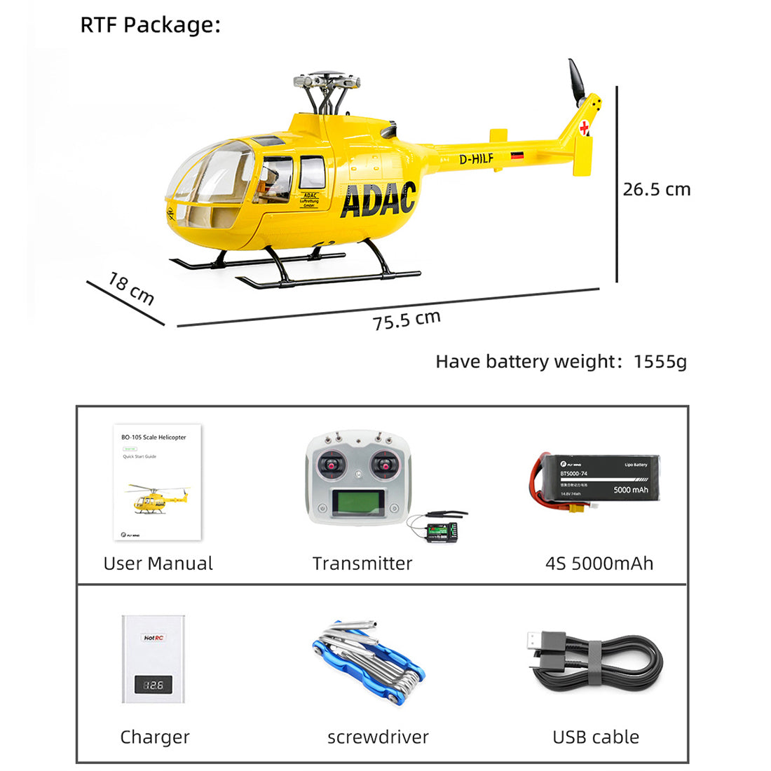 FLYWING BO105 RC軍用ヘリコプター 2.4G 6CH 470クラス ACEフライトコントローラー GPS定位 左右ハンドコントロール RTFバージョン イエロー