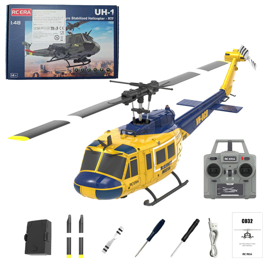 C032 1/48スケール UH-1 Huey 2.4G 6CH フライバーレス RCヘリコプター（オプティカルフロー位置決め RTF版）