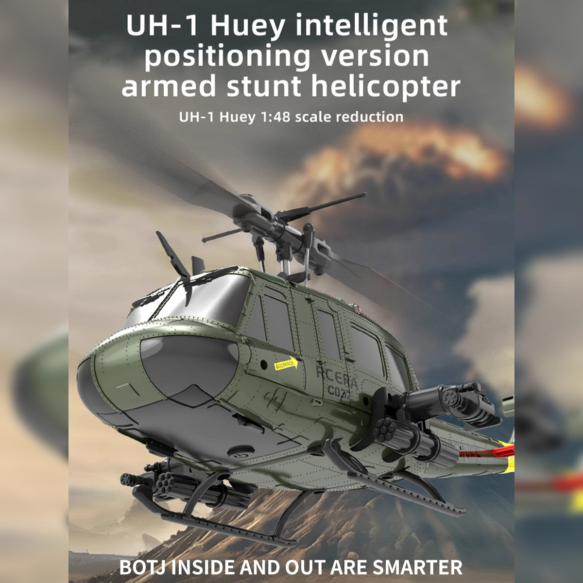 C032 1/48スケール UH-1 Huey 2.4G 6CH フライバーレス RCヘリコプター（オプティカルフロー位置決め RTF版）